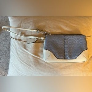 Vintage Coach blue and white small leather & canvas wristlet